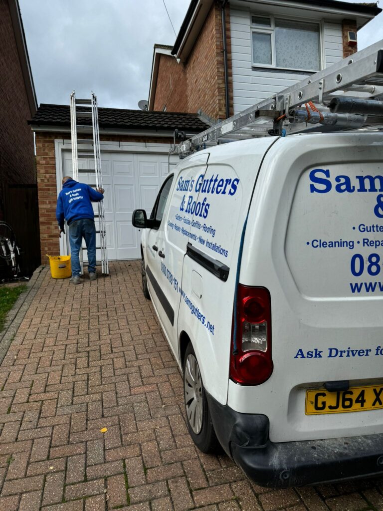 Technician setting the ladder